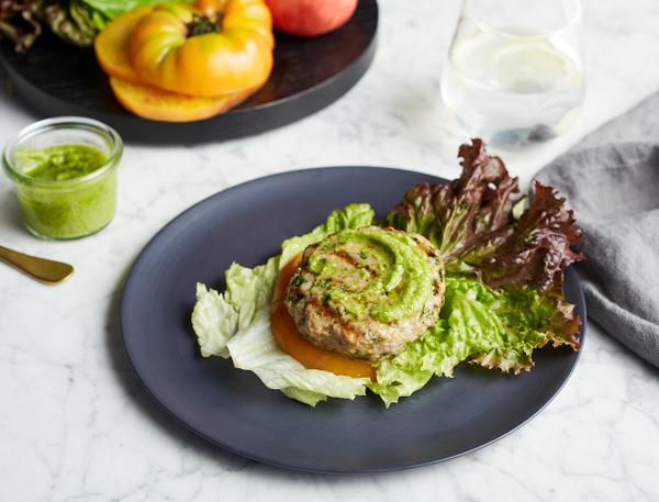 Lettuce Wrapped Turkey Burger with Basil Guac